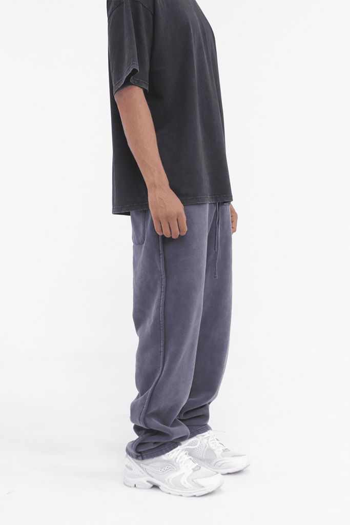 Brushed Fleece Baggy Sweatpants  - Washed Blue