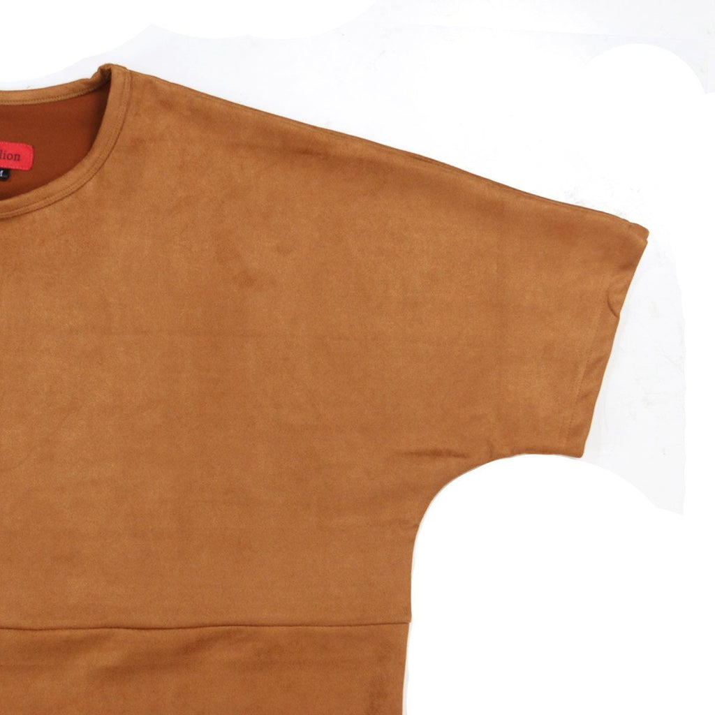 Suede Box Split Tee - Tan