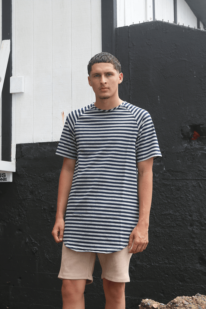 Spandex Striped Scoop Shirt - Heather Grey/Navy