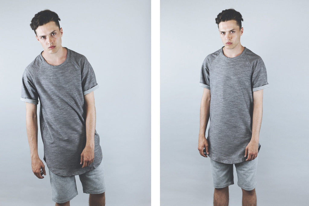 Brushed Melange Extended Scoop Shirt - Charcoal