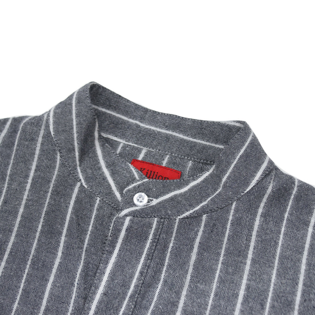 Grandad Vertical Striped SS Buttonup - Gray