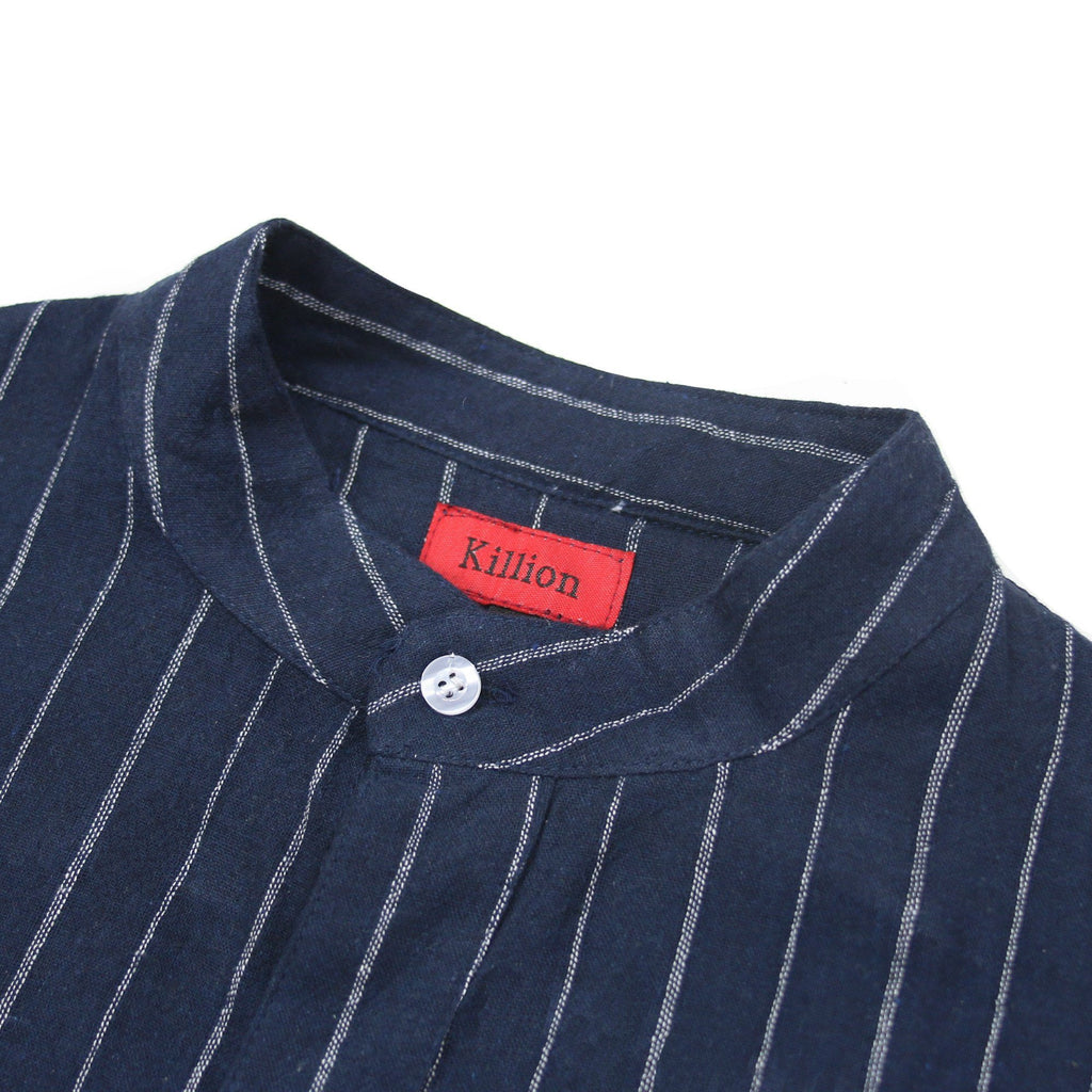 Grandad Vertical Striped SS Buttonup - Navy