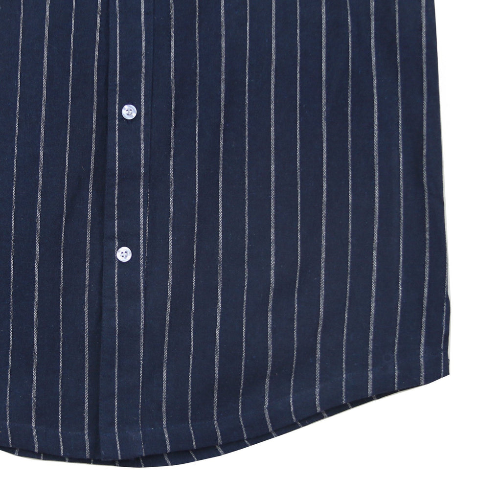 Grandad Vertical Striped SS Buttonup - Navy