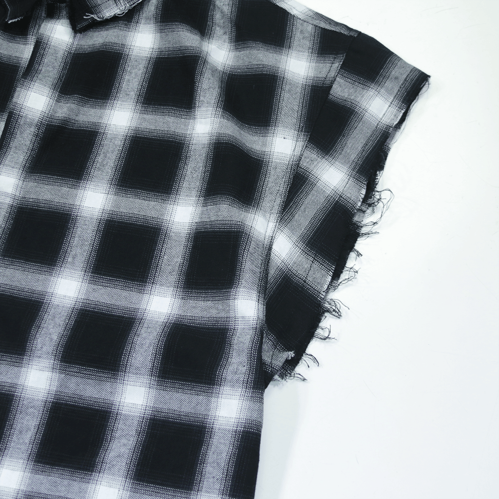 Cut Off Flannel Button Up - Black