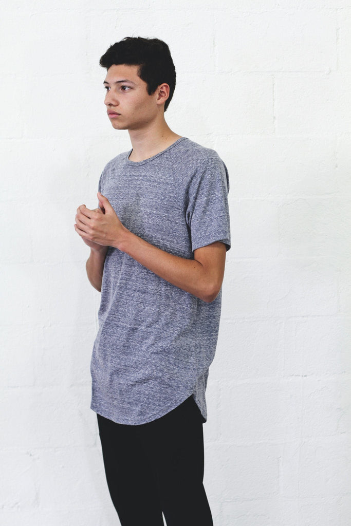 Lightweight Melange Scoop Shirt - Light Blue