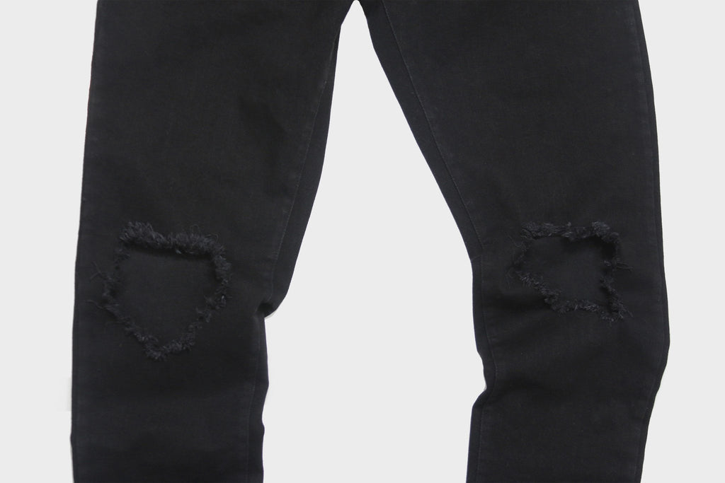 Destroyed Knee Rip Denim Jeans - Black