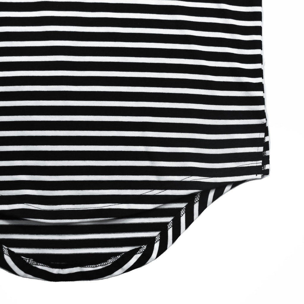Striped Knit Grandad Collar Polo Shirt