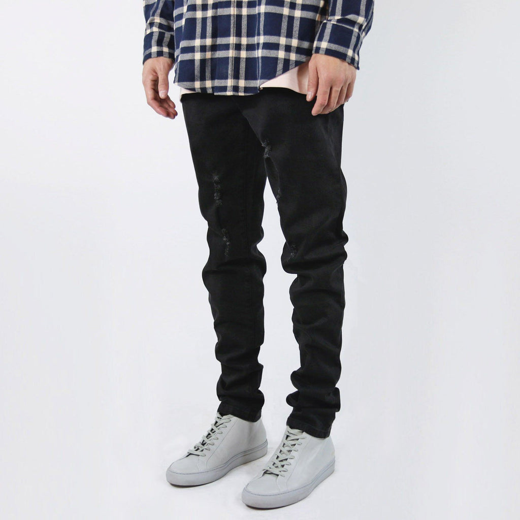 Slightly Distressed Denim Jeans - Black
