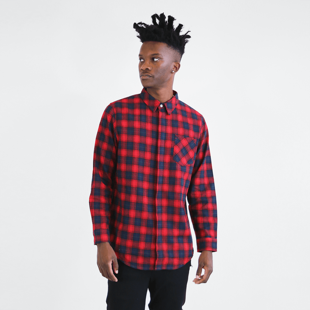 Gardena Flannel LS Buttonup - Navy/Red