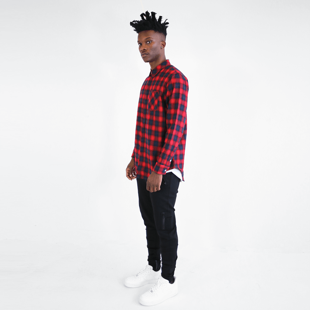 Gardena Flannel LS Buttonup - Navy/Red
