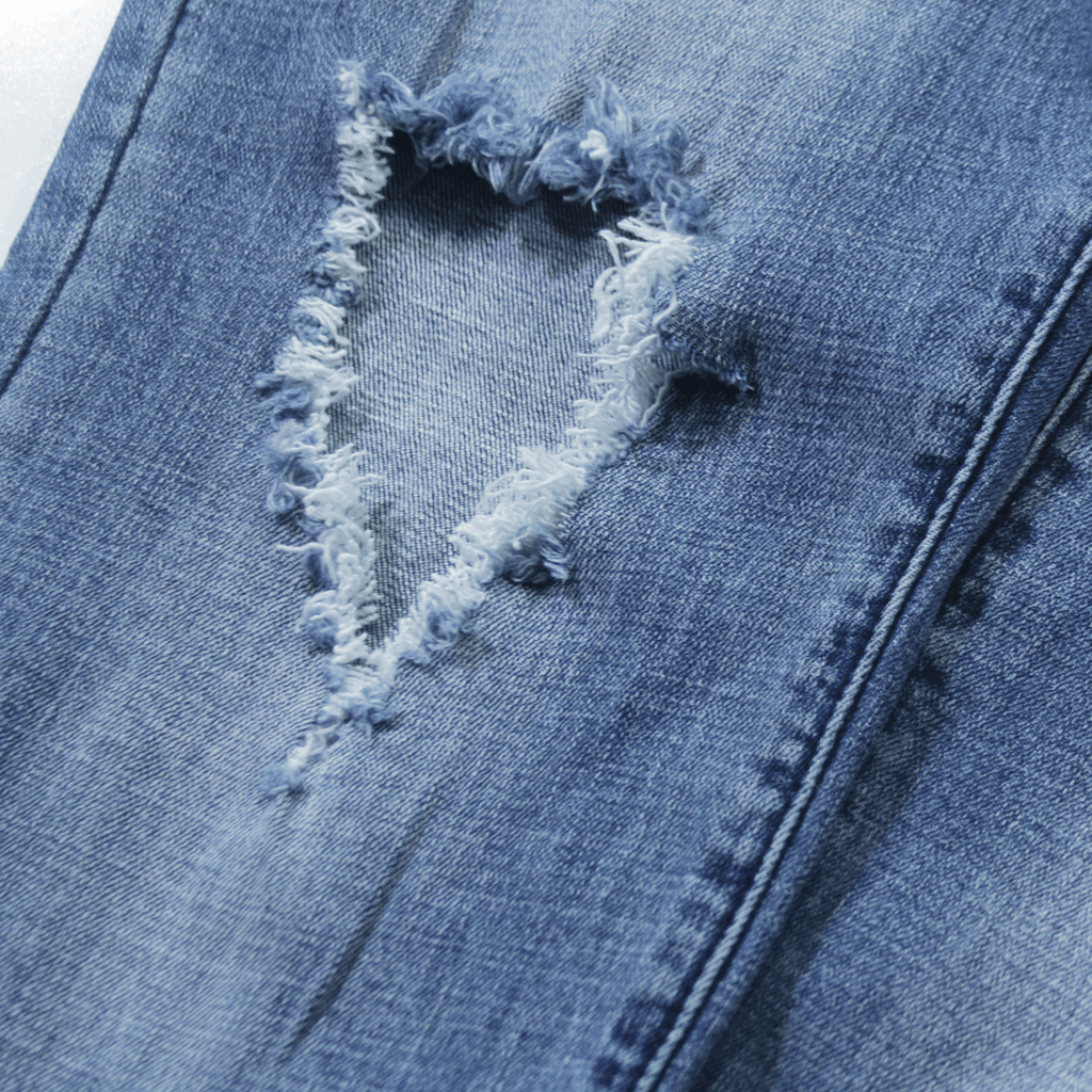 Destroyed Knee Rip Denim Jeans - Medium Blue