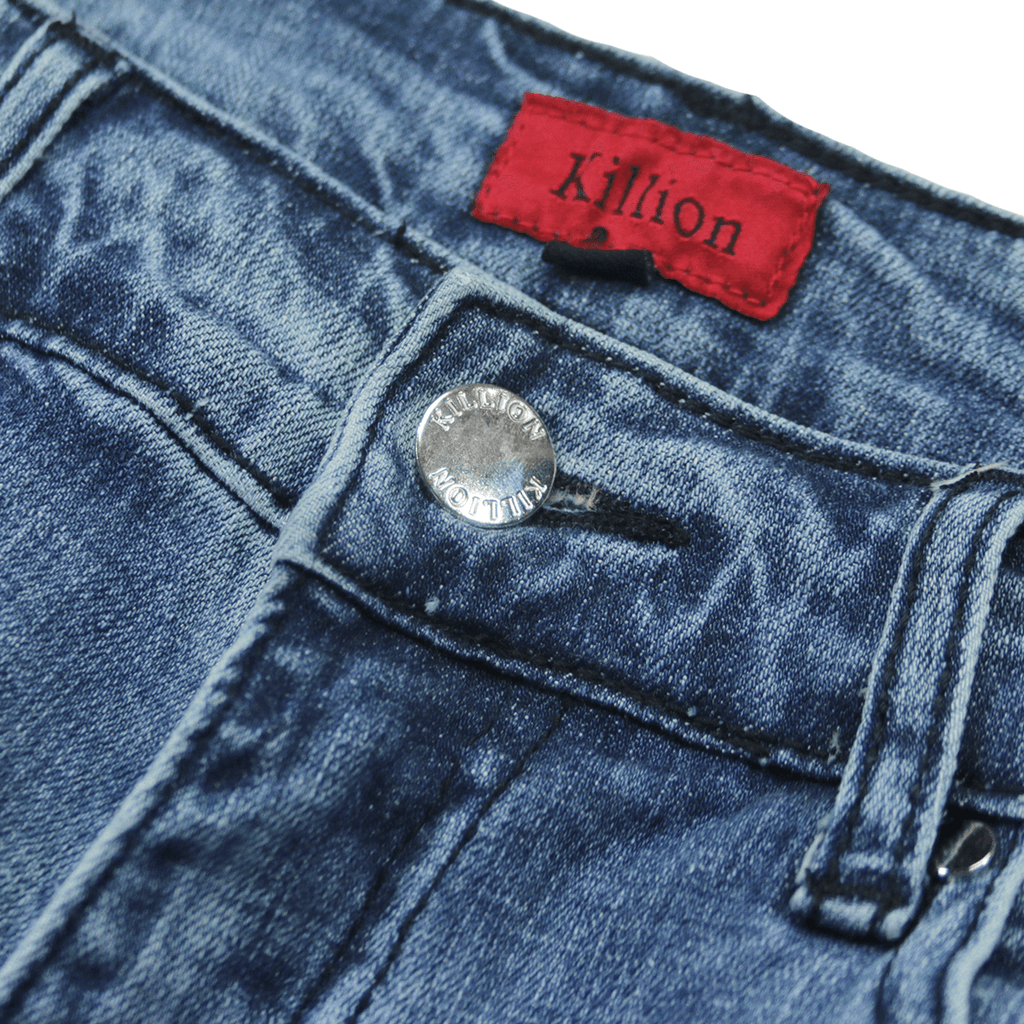 Destroyed Knee Rip Denim Jeans - Medium Blue