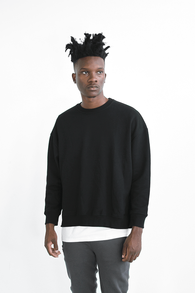 Oversized Side Cut Crewneck - Black