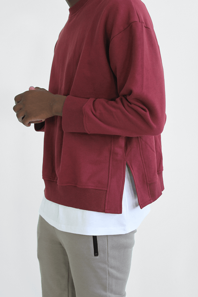 Oversized Side Cut Crewneck - Maroon