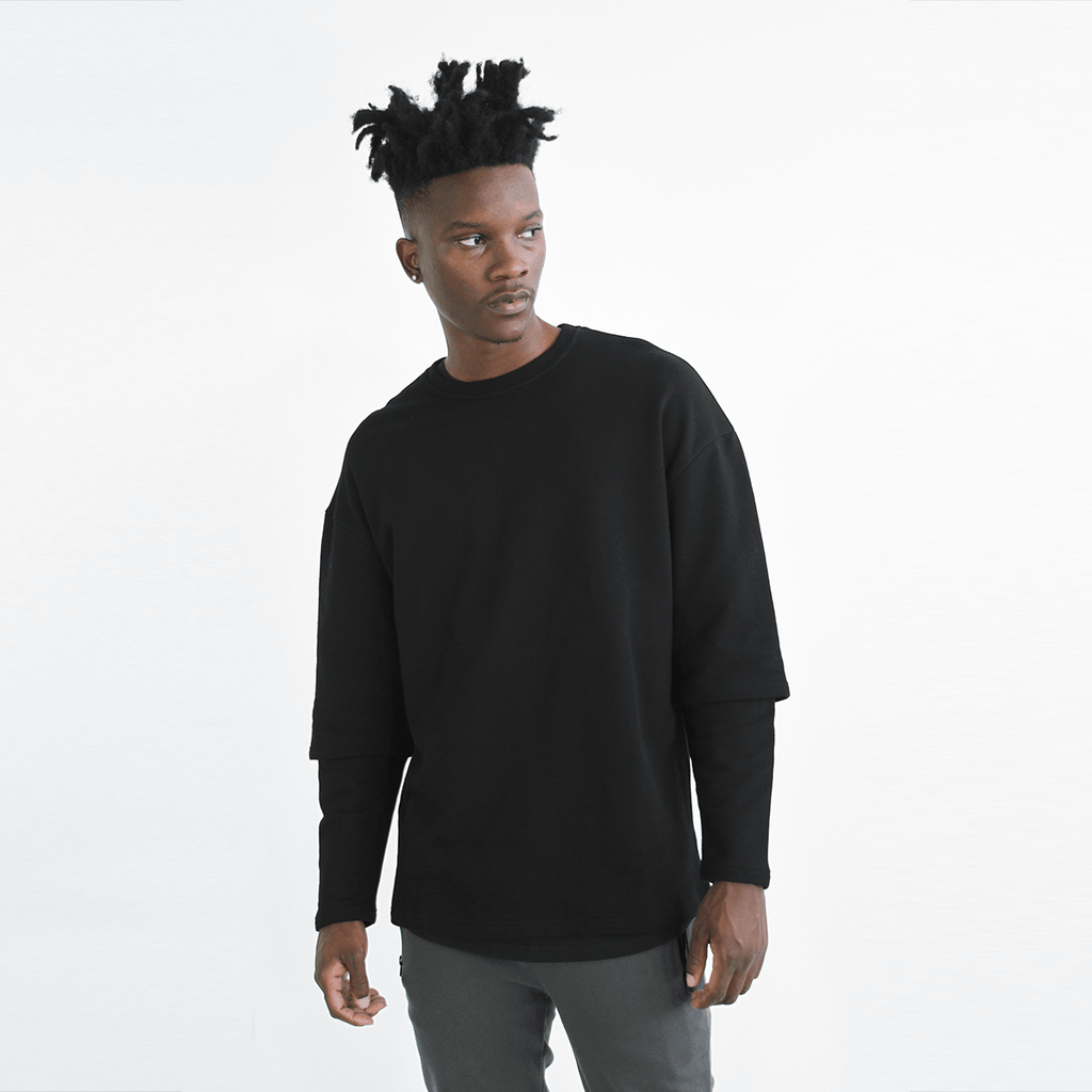 Oversized Double Sleeve Crewneck - Black