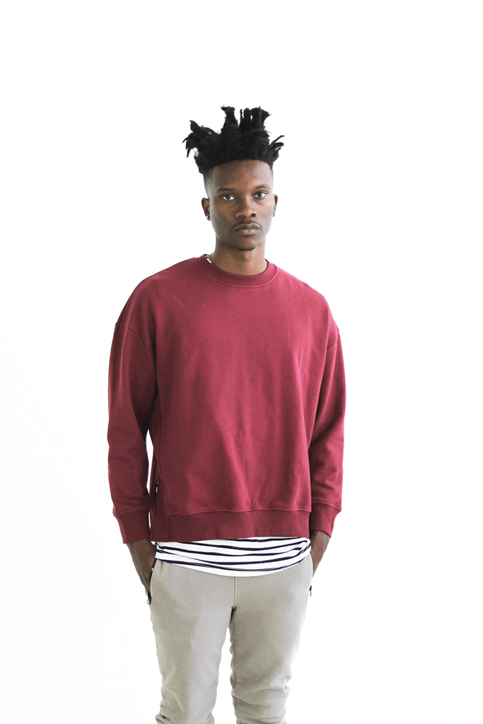 Oversized Side Cut Crewneck - Maroon