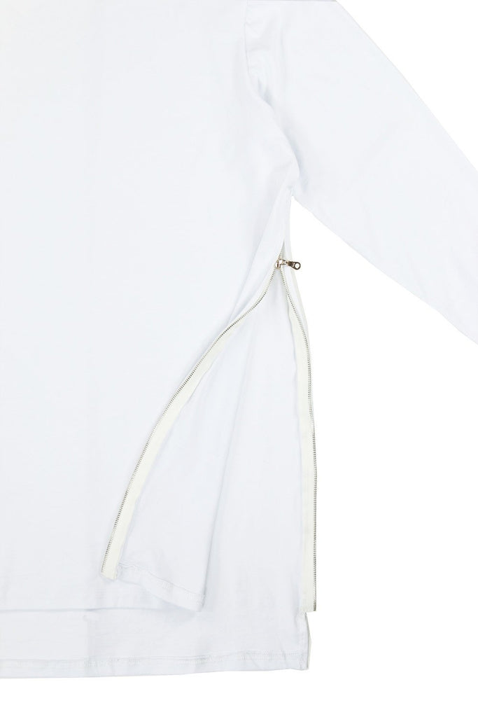 Side Zip Cuffed LS Essential - White