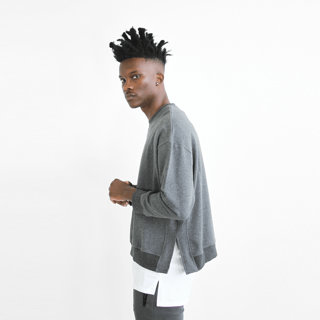 Oversized Side Cut Crewneck - Dark Grey