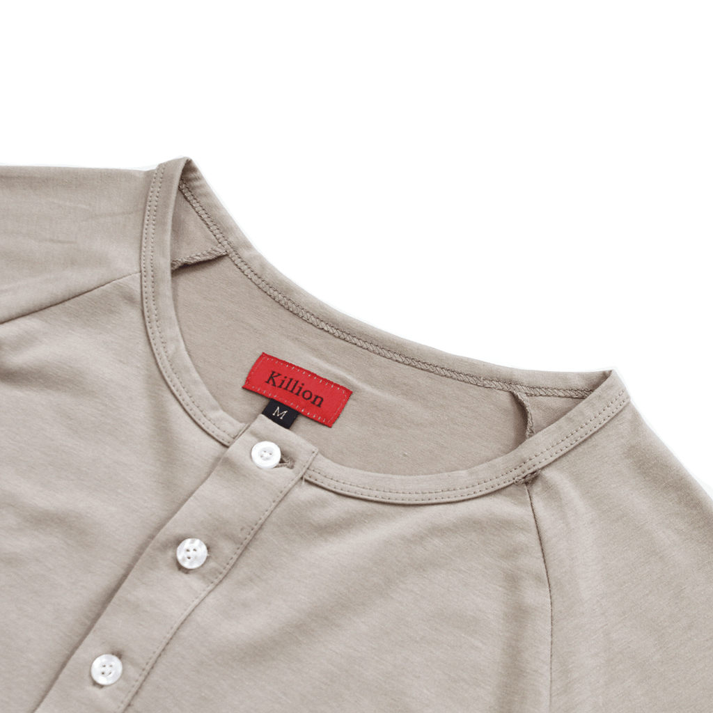 Raglan Flat-Hem Henley - Tan