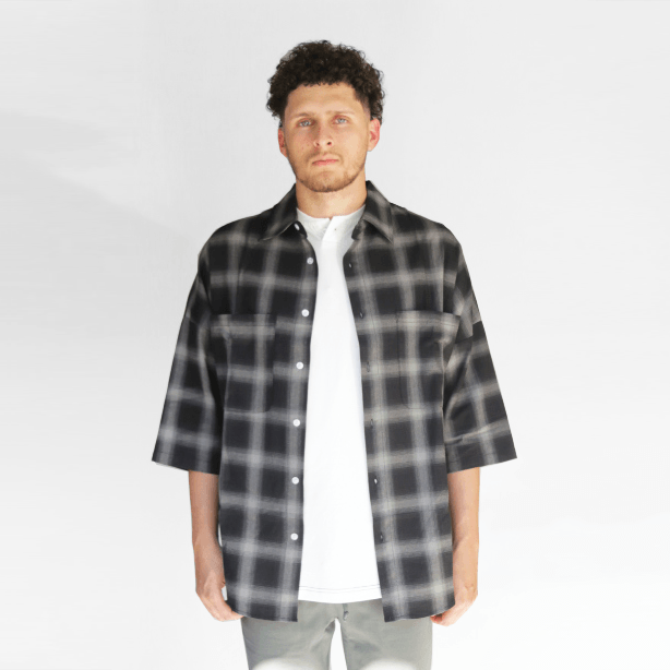 Kimono Flannel Buttonup - Grey/Black
