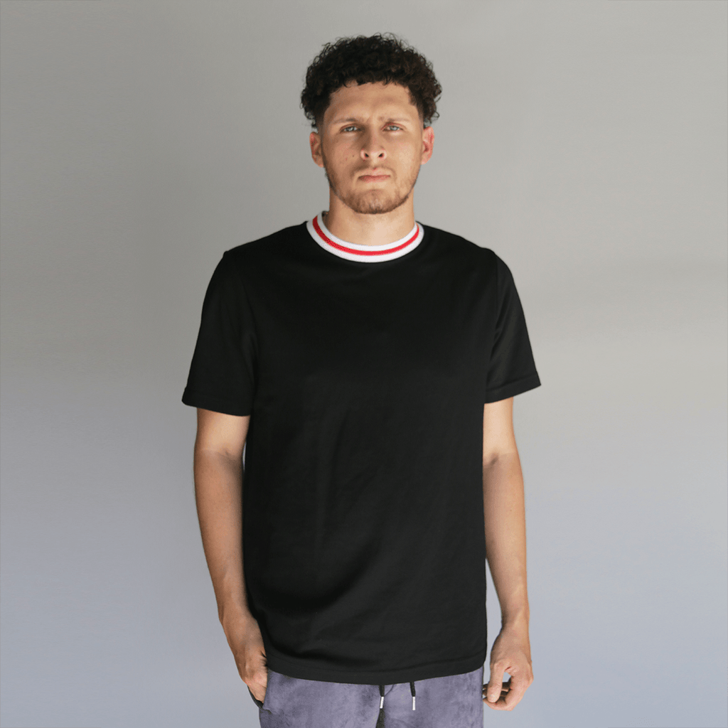 Striped Neck Boxy Tee - Black