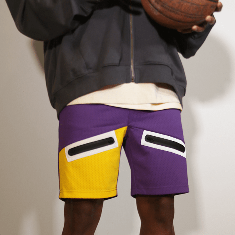 Two-Tone Mesh Shorts - Purple/Gold/White