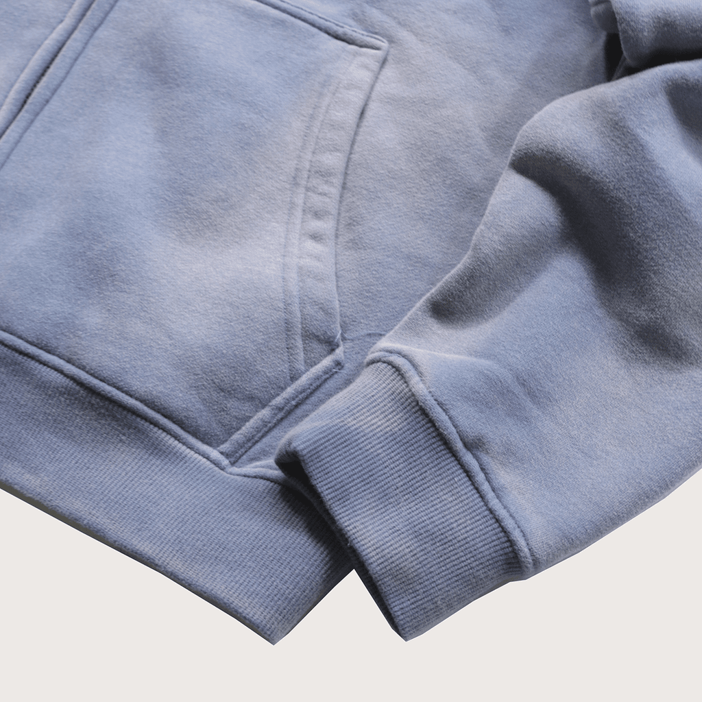 Drop Shoulder Full Zip Hoodie - Washed Blue