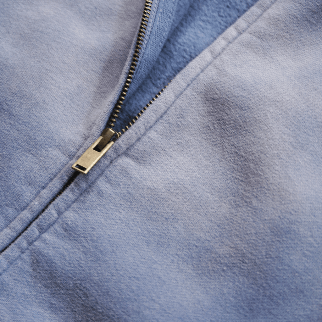 Drop Shoulder Full Zip Hoodie - Washed Blue