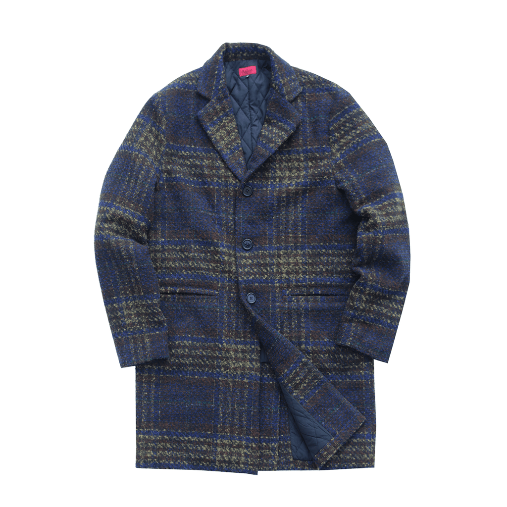 Navy Patterned Wool Home › Patterned Wool Coat - Brown/Navy/Sand