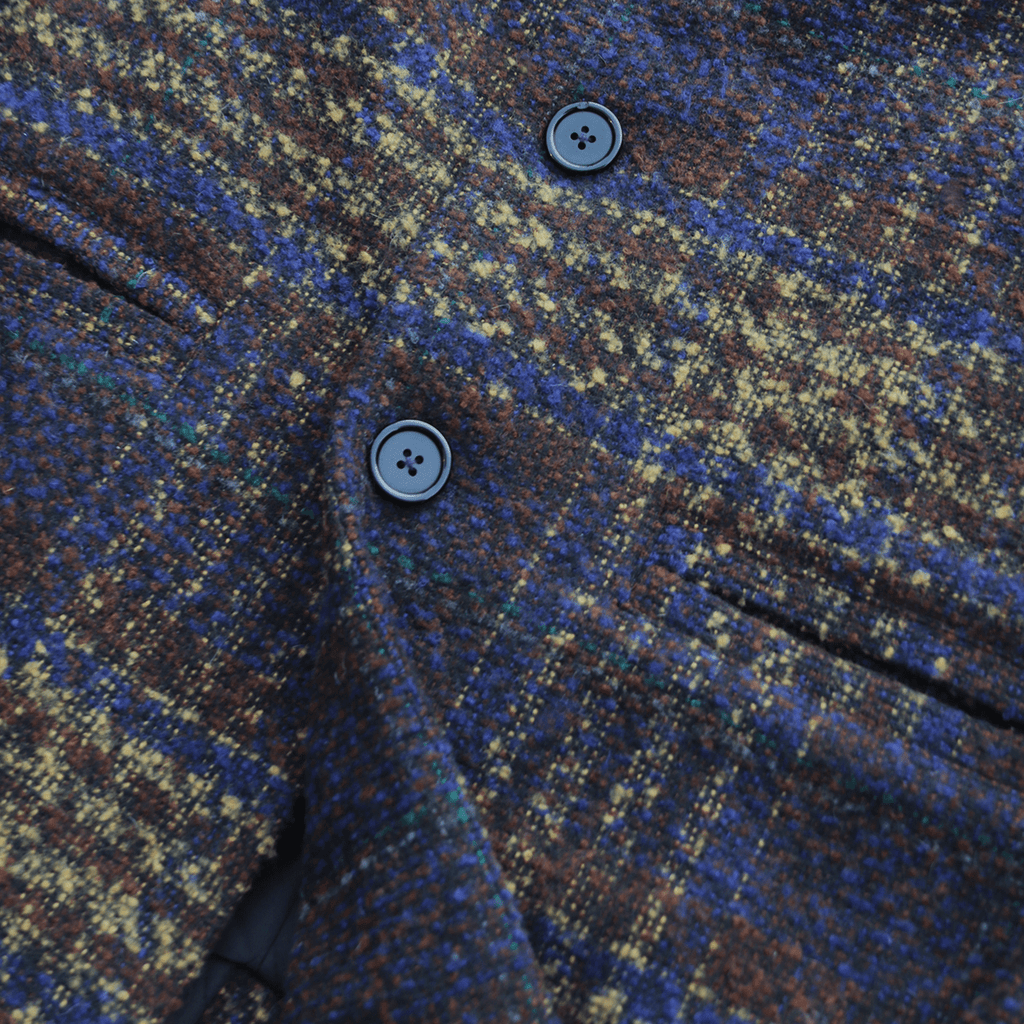 Navy Patterned Wool Patterned Wool Coat - Brown/Navy/Sand