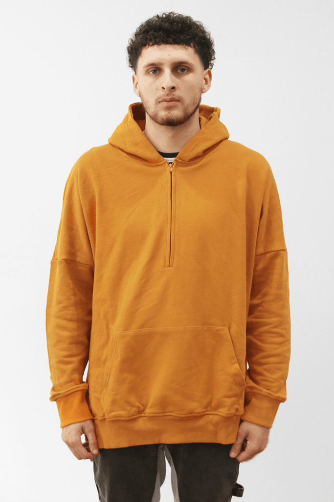 Side Cut Quarter Zip Hoodie - Mustard