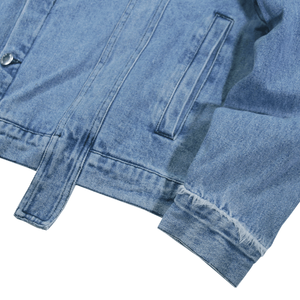 Oversized Distressed Denim Jacket - Stonewash Blue
