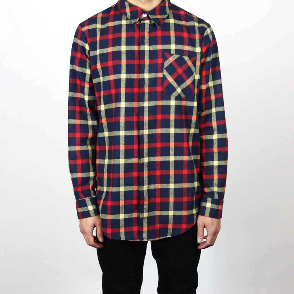 Plancheck Flannel LS Buttonup - Navy/Red/Yellow