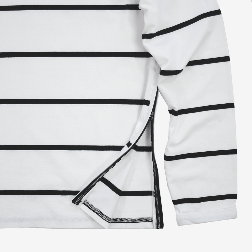 Wide Striped Side Zip L/S - White
