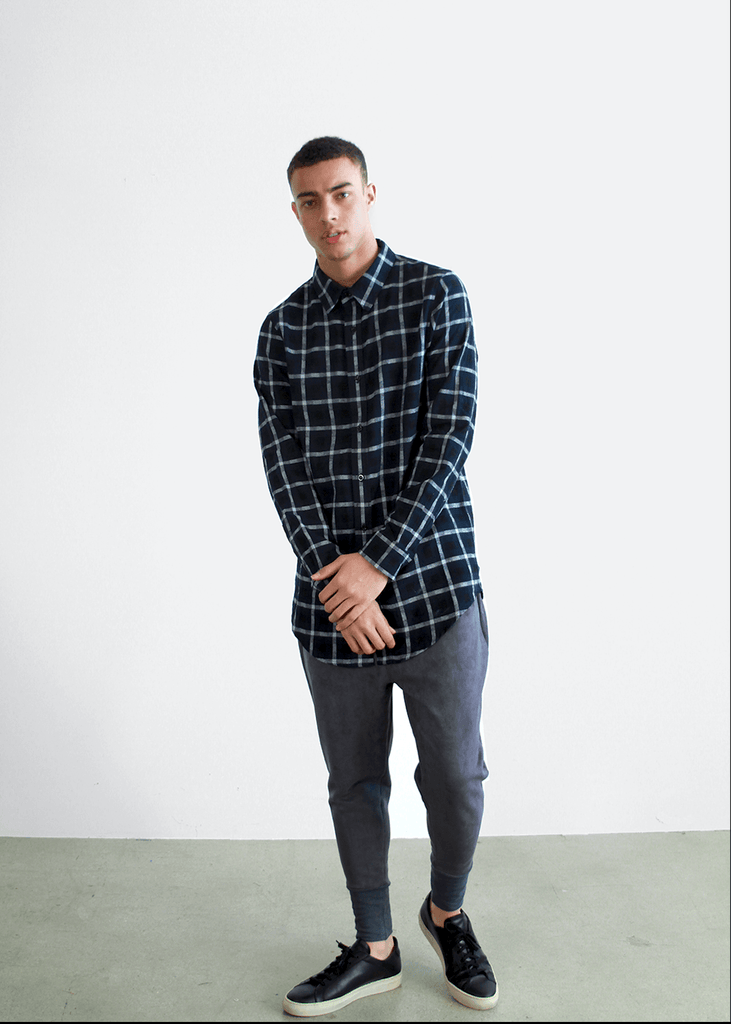 Grid Flannel Button Up - Navy/ White