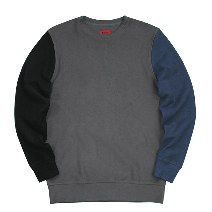 Block Sleeve Reverse Terry Sweater - Charcoal