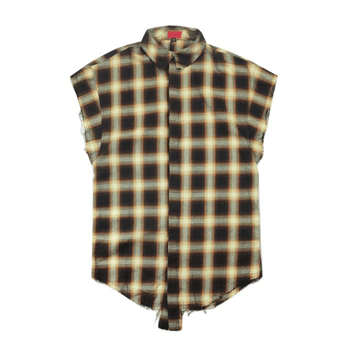 Cut Off Flannel Button Up - Brown