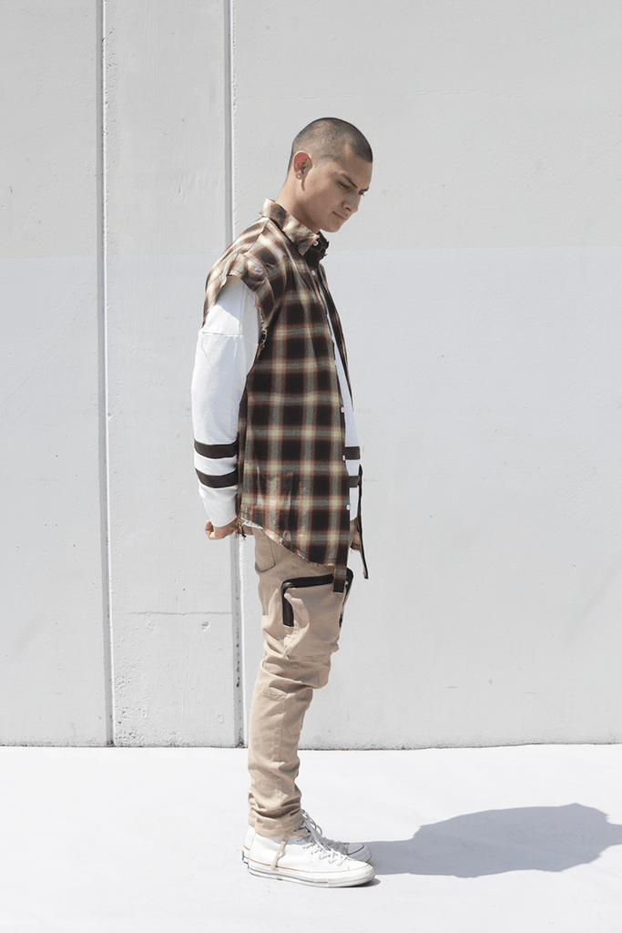 Cut Off Flannel Button Up - Brown