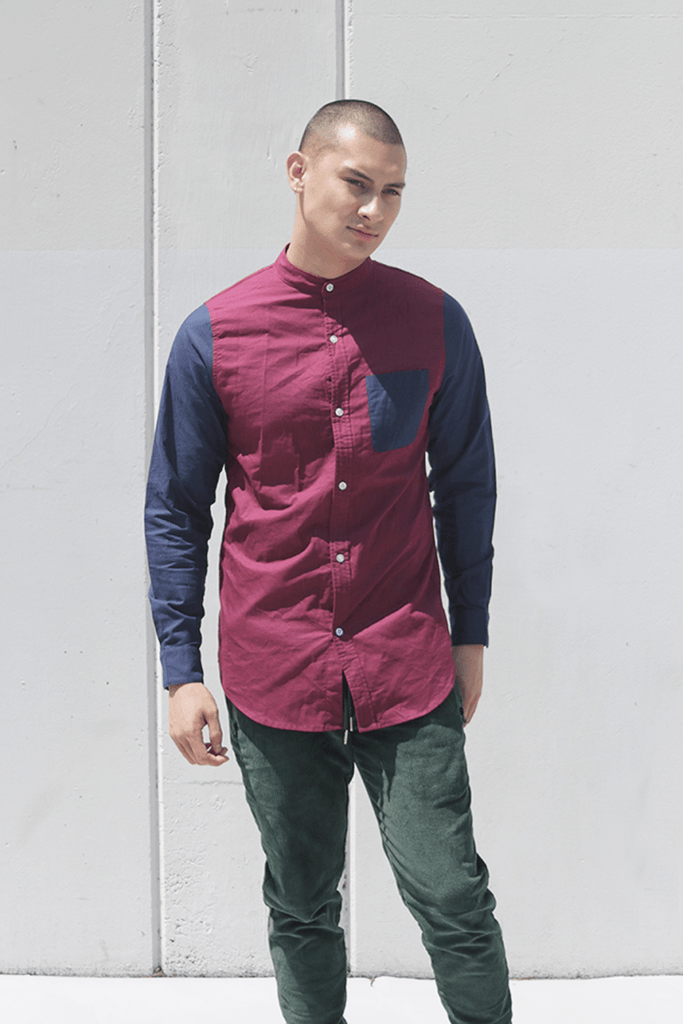 Slone Button-Up Shirt - Burgundy/Navy