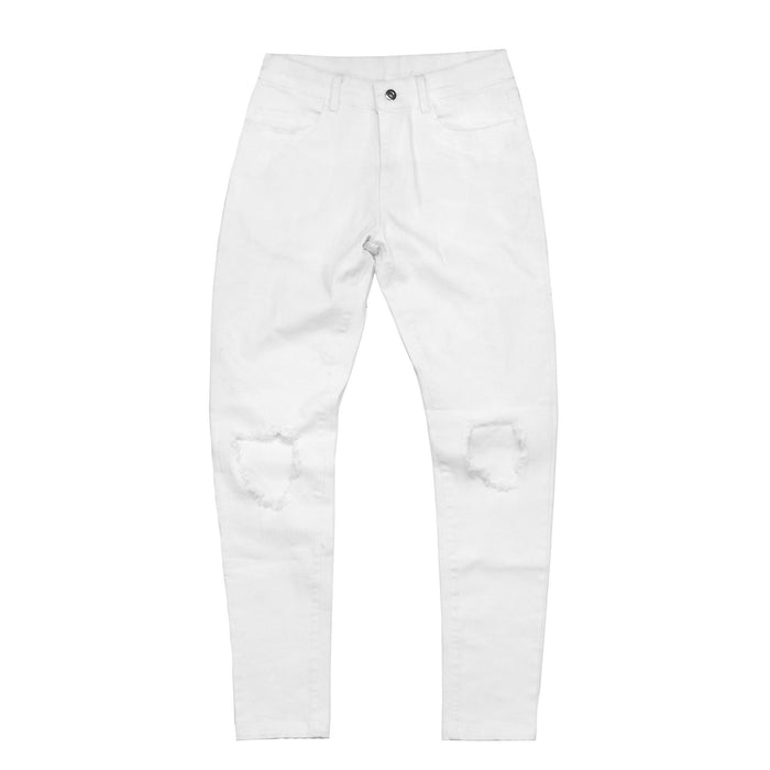 Destroyed Knee Rip Denim Jeans - White