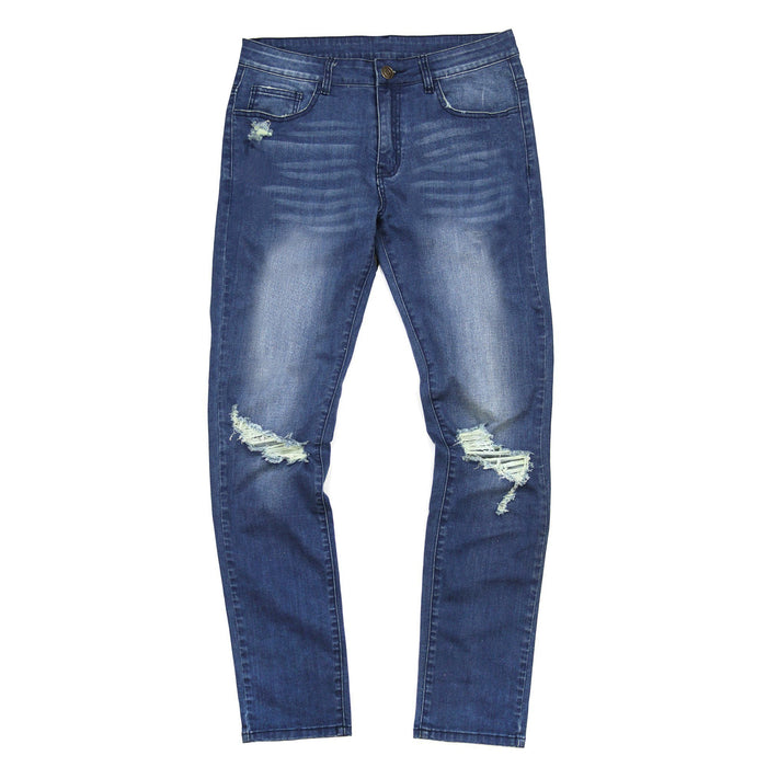 Dark Indigo Distressed Stonewashed Denim Jeans