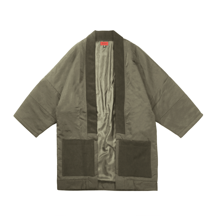 Nylon Contrast Kimono - Olive
