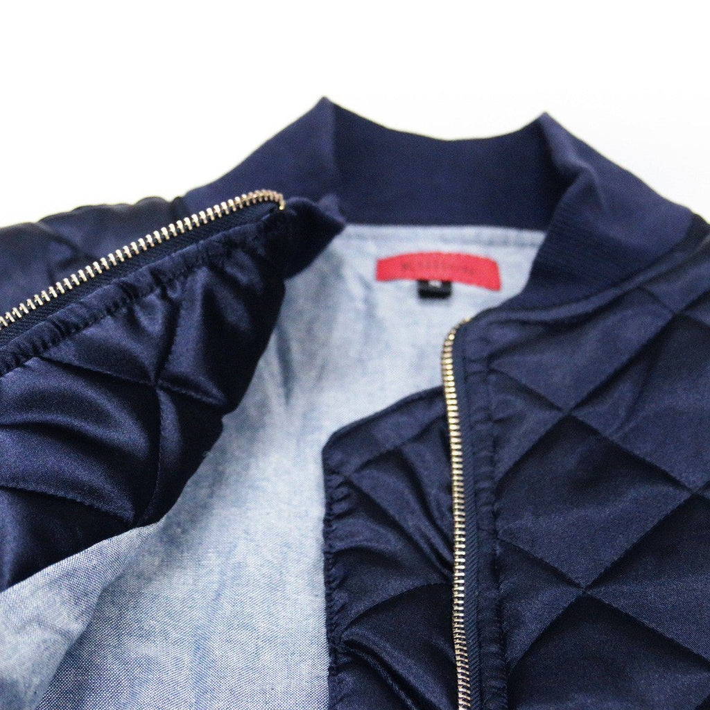 Quilted Satin MA-1 Bomber - Navy