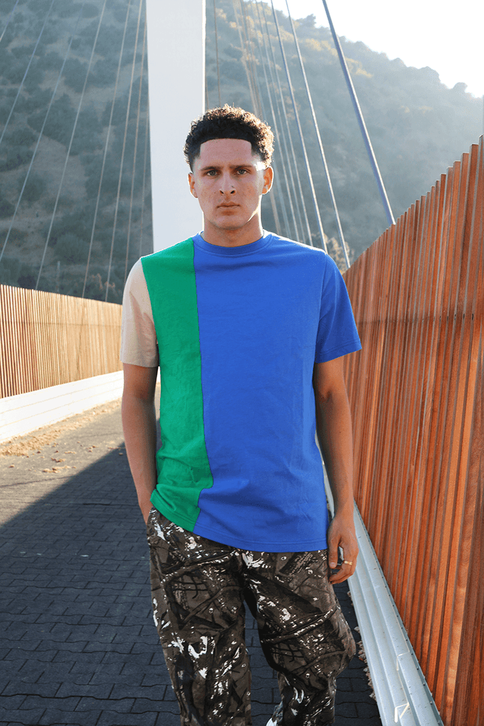 Vert Block Boxy Tee - Navy/Green/Sand